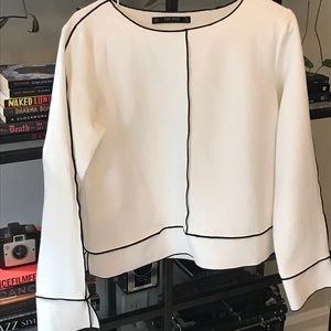 Zara Basics - White Top w/Black Piping